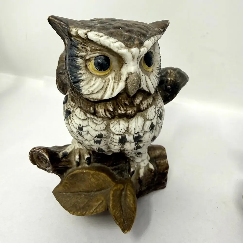 Vintage Homco Owl Figurines Pair Ceramic Woodland Decor Taiwan 1114